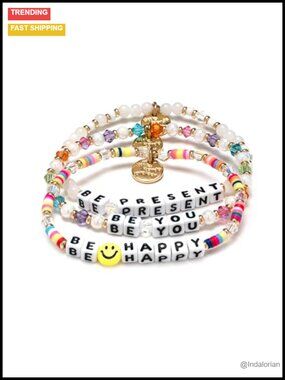 Gold Plated Beaded Stretch Bracelet Handcrafted Elastic One Size Fits Most